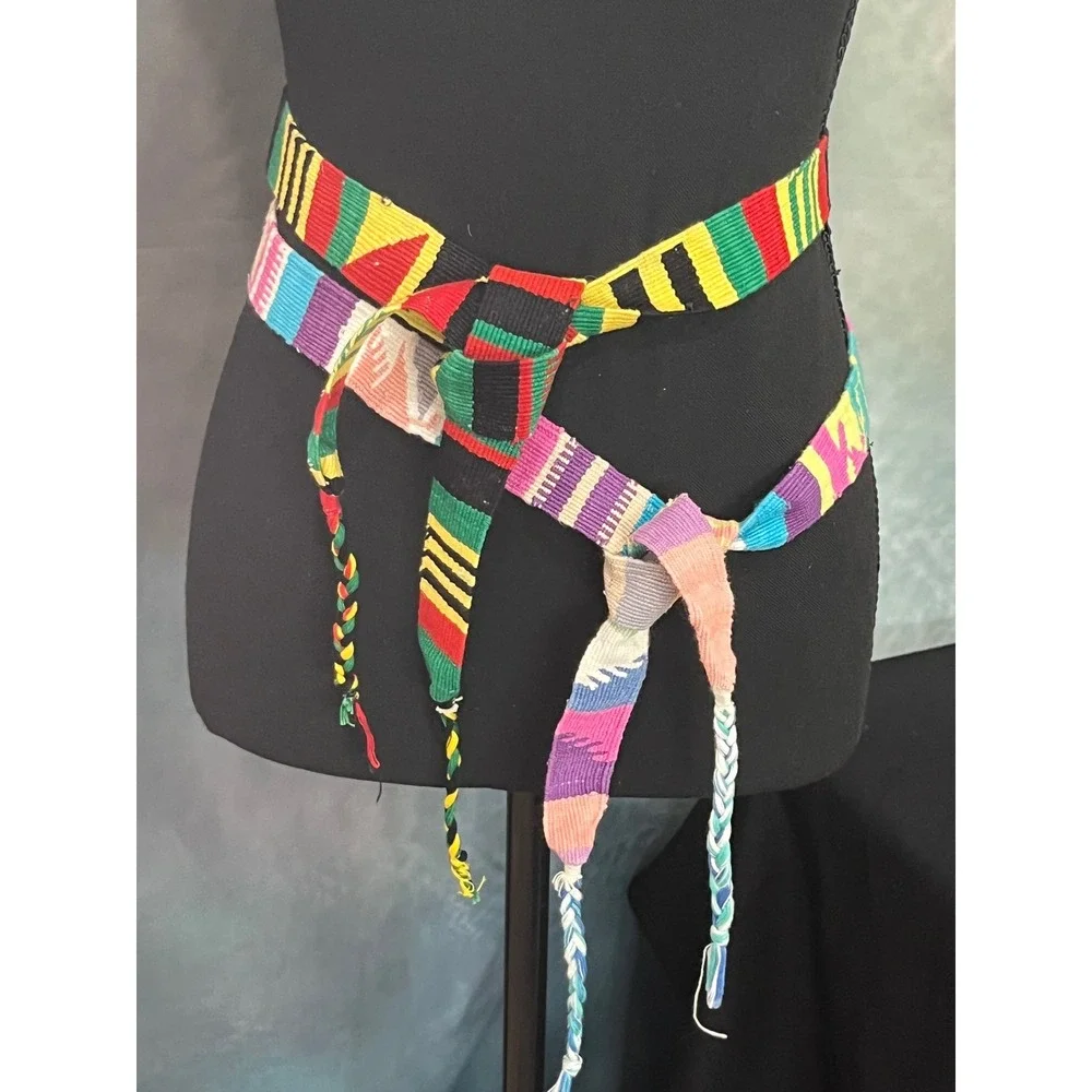 Lot of 2 Handwoven Cotton Sash Belts Rasta and‎ Pastel Multi Color Woven Ties
